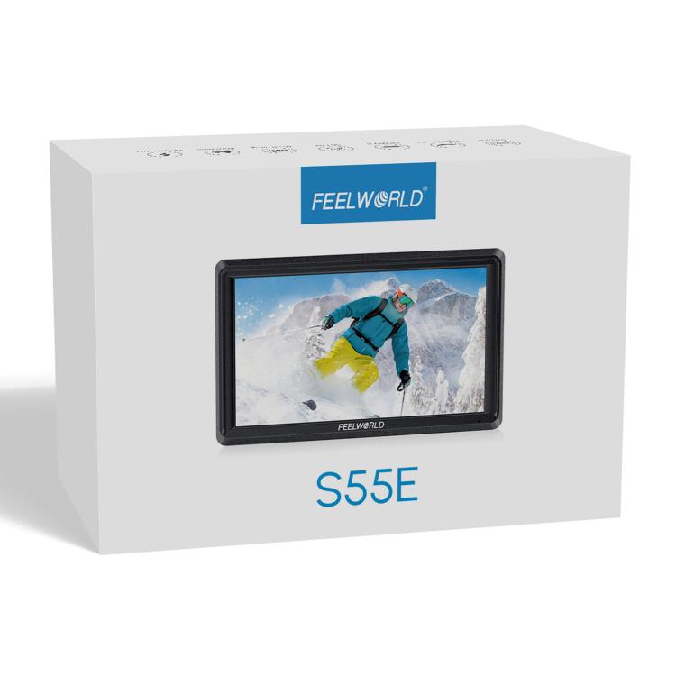 FEELWORLD S55E 5.5 Inch DSLR Camera Field Video Monitor FHD IPS Support 4K HDMI Input Output Tilt Arm Power Output - Black