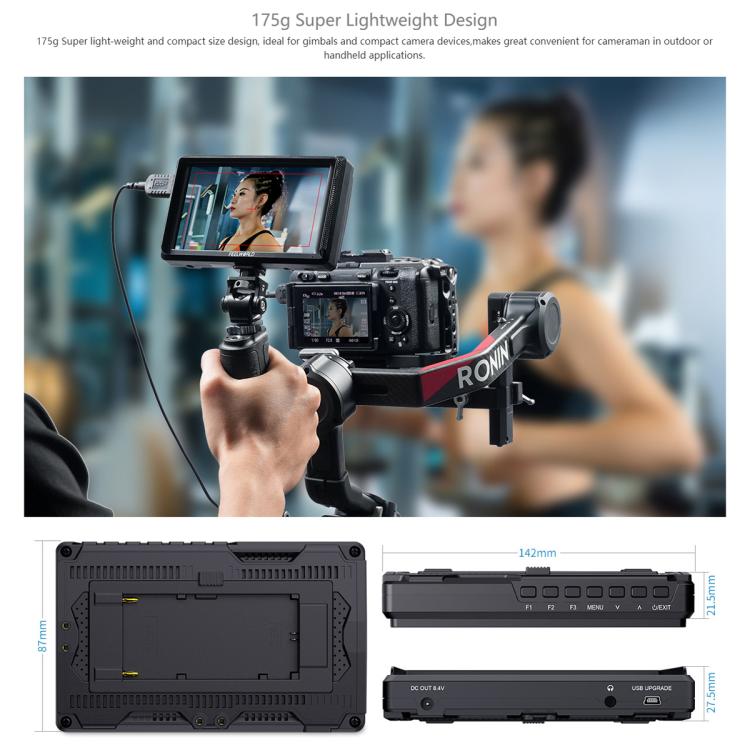 FEELWORLD S55E 5.5 Inch DSLR Camera Field Video Monitor FHD IPS Support 4K HDMI Input Output Tilt Arm Power Output - Black