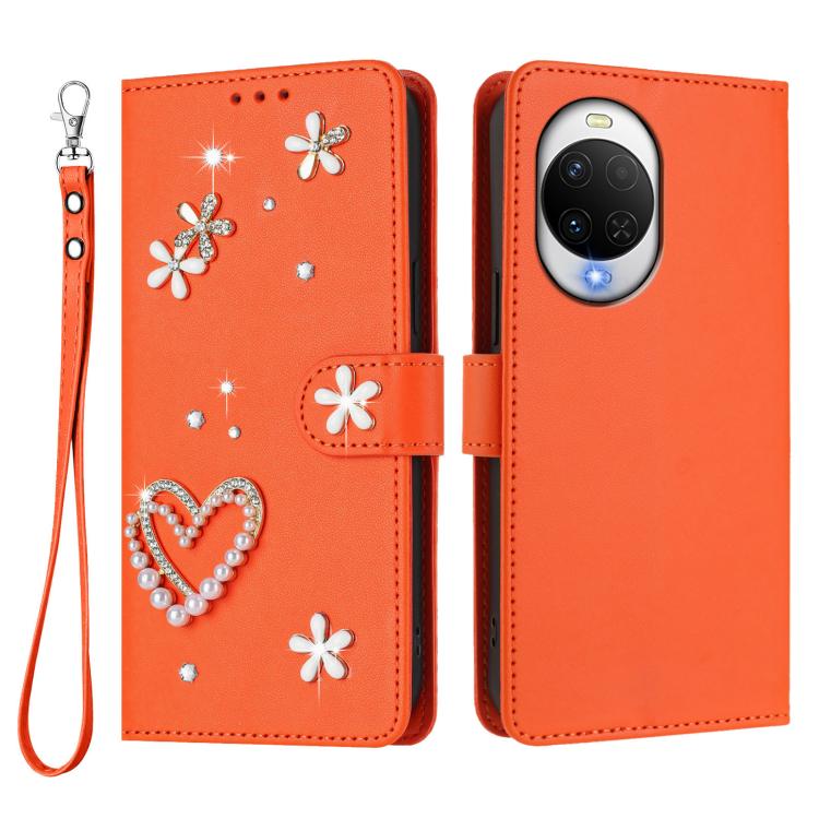 For Huawei nova 15 / nova 14 / 14 Lite ZS01 Double-Layer Heart Floral Vegan Leather Phone Case with Wrist Strap