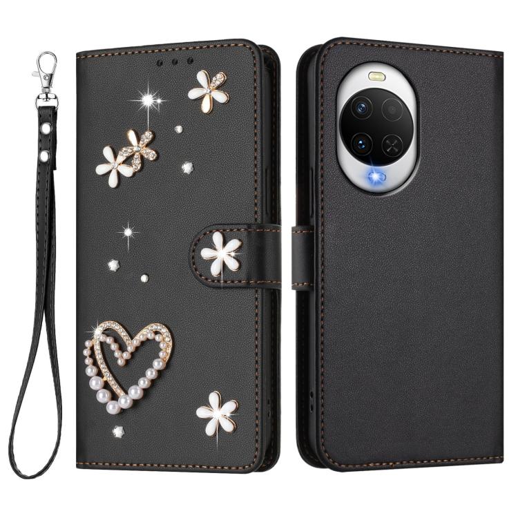 For Huawei nova 15 / nova 14 / 14 Lite ZS01 Double-Layer Heart Floral Vegan Leather Phone Case with Wrist Strap