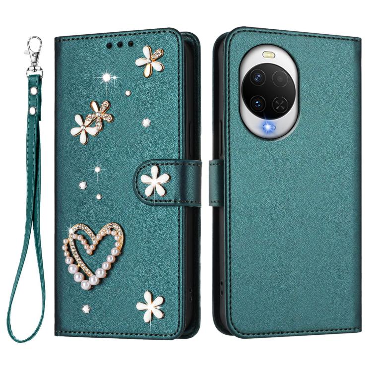 For Huawei nova 15 / nova 14 / 14 Lite ZS01 Double-Layer Heart Floral Vegan Leather Phone Case with Wrist Strap