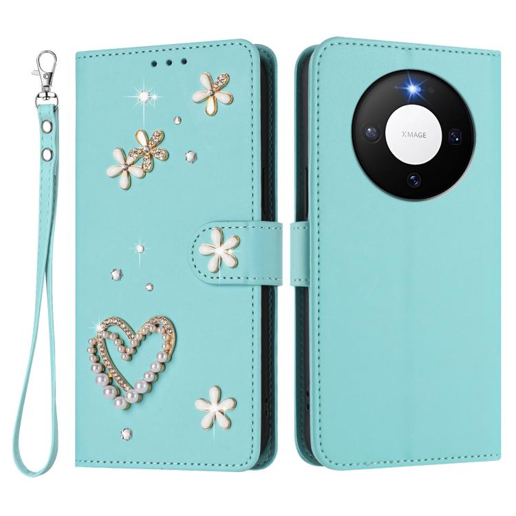 For Huawei Mate 80 / 80 Pro ZS01 Double-Layer Heart Floral Vegan Leather Phone Case with Wrist Strap