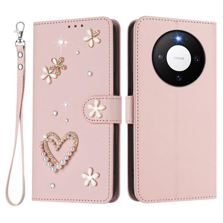 For Huawei Mate 80 / 80 Pro ZS01 Double-Layer Heart Floral Vegan Leather Phone Case with Wrist Strap
