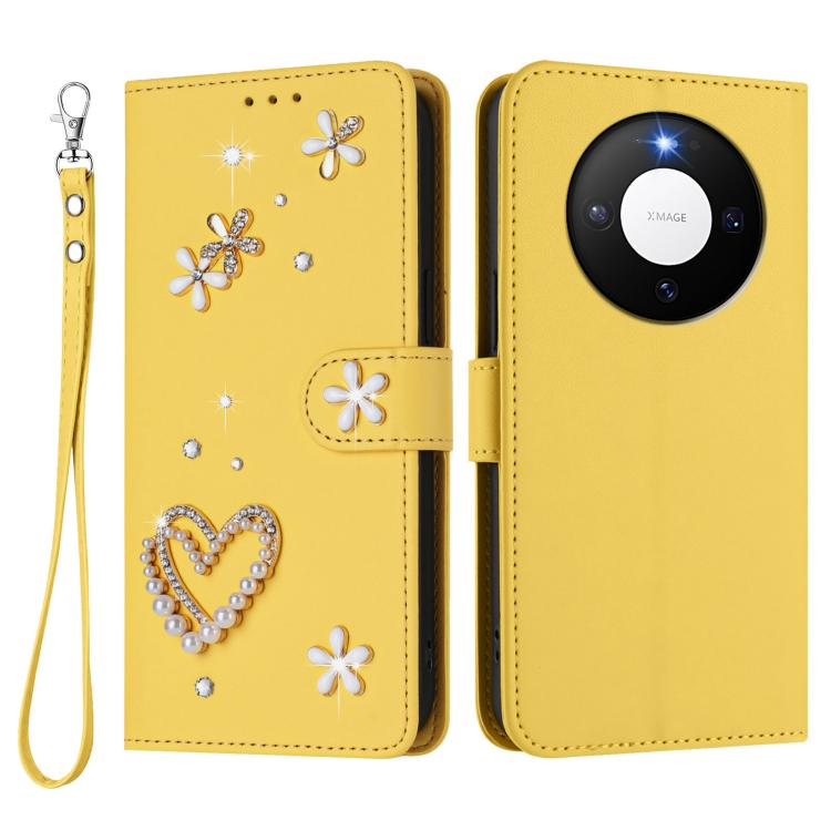 For Huawei Mate 80 / 80 Pro ZS01 Double-Layer Heart Floral Vegan Leather Phone Case with Wrist Strap