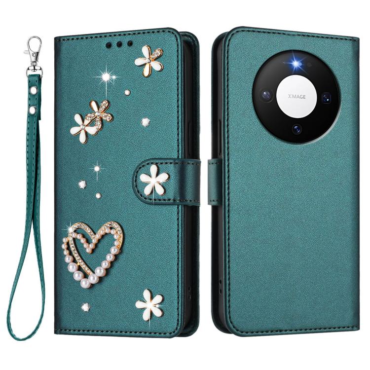 For Huawei Mate 80 / 80 Pro ZS01 Double-Layer Heart Floral Vegan Leather Phone Case with Wrist Strap