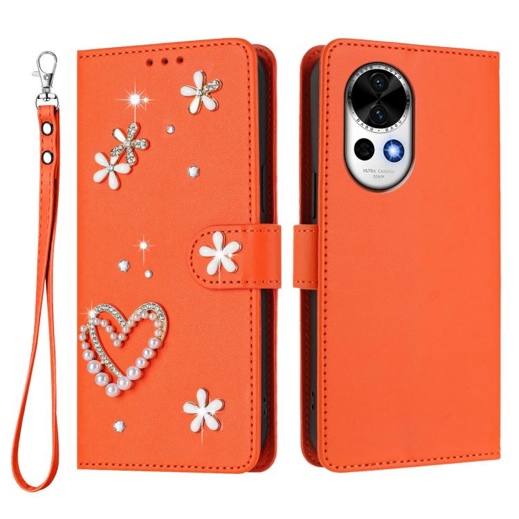 For Huawei nova 13 / 12 ZS01 Double-Layer Heart Floral Vegan Leather Phone Case with Wrist Strap