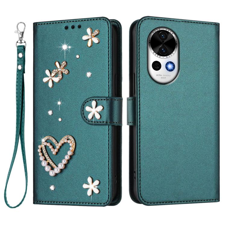 For Huawei nova 13 / 12 ZS01 Double-Layer Heart Floral Vegan Leather Phone Case with Wrist Strap