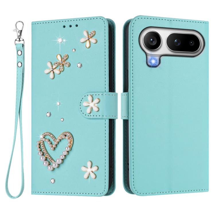 For Honor Magic8 Pro Air 5G ZS01 Double-Layer Heart Floral Vegan Leather Phone Case with Wrist Strap