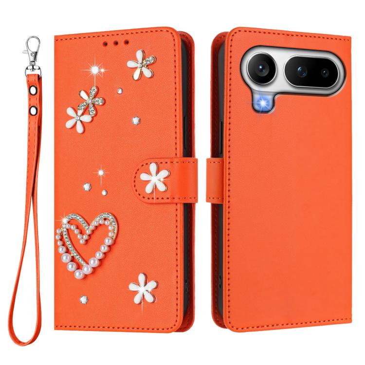 For Honor Magic8 Pro Air 5G ZS01 Double-Layer Heart Floral Vegan Leather Phone Case with Wrist Strap