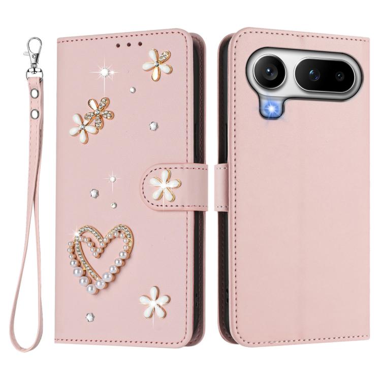 For Honor Magic8 Pro Air 5G ZS01 Double-Layer Heart Floral Vegan Leather Phone Case with Wrist Strap