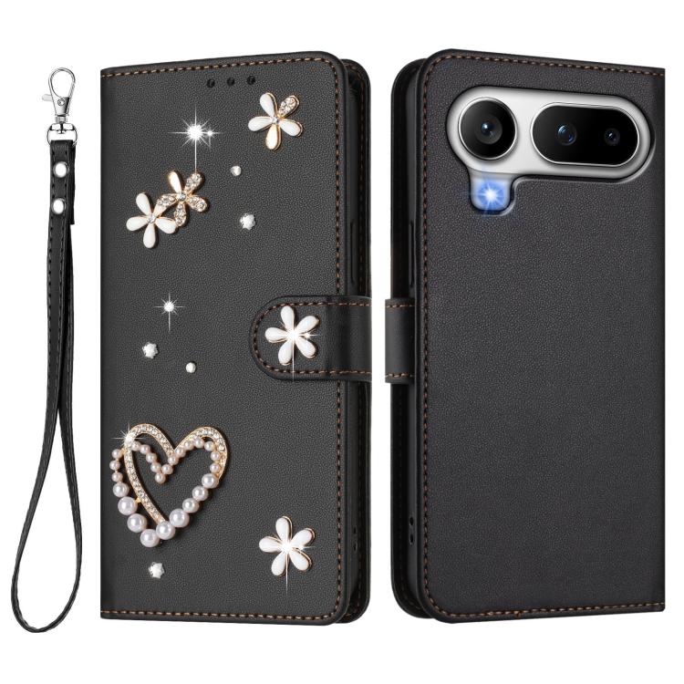 For Honor Magic8 Pro Air 5G ZS01 Double-Layer Heart Floral Vegan Leather Phone Case with Wrist Strap