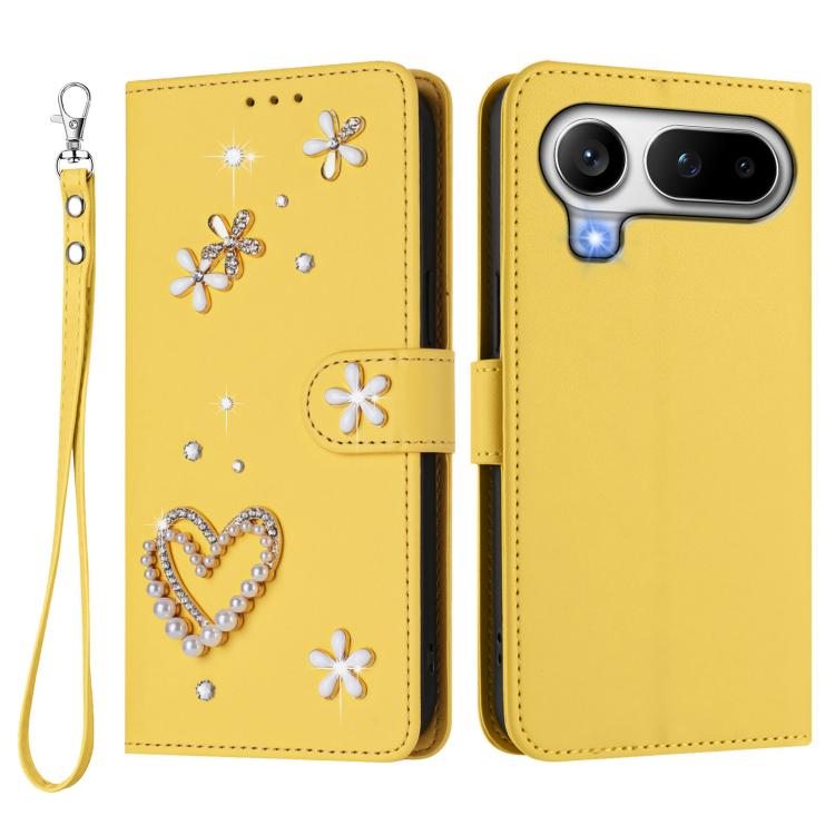 For Honor Magic8 Pro Air 5G ZS01 Double-Layer Heart Floral Vegan Leather Phone Case with Wrist Strap