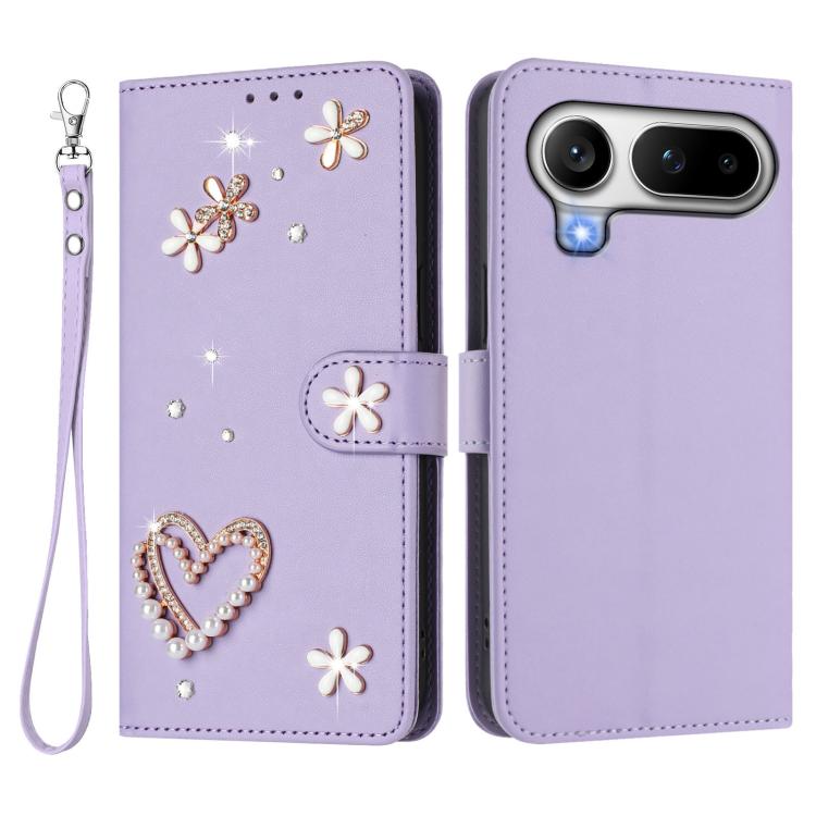 For Honor Magic8 Pro Air 5G ZS01 Double-Layer Heart Floral Vegan Leather Phone Case with Wrist Strap