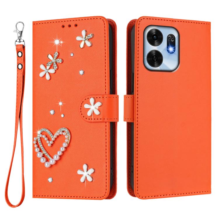 For Honor Play 60A ZS01 Double-Layer Heart Floral Vegan Leather Phone Case with Wrist Strap