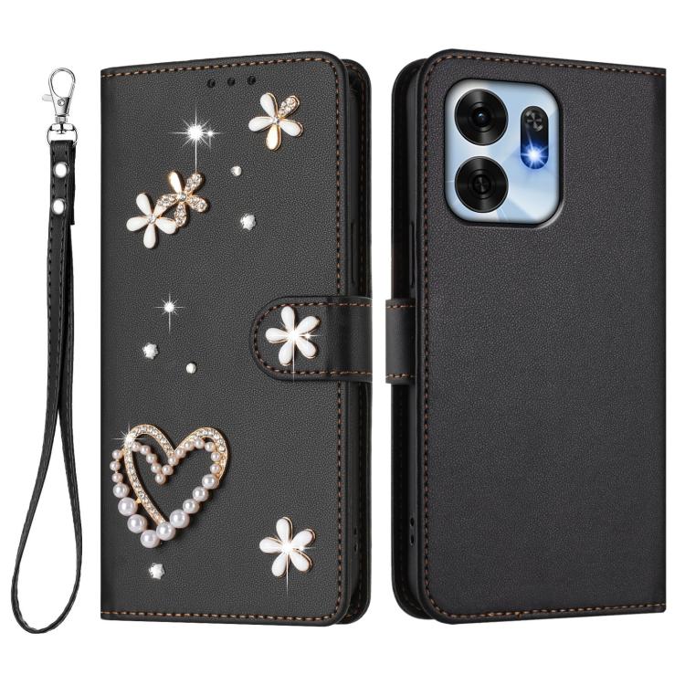 For Honor Play 60A ZS01 Double-Layer Heart Floral Vegan Leather Phone Case with Wrist Strap