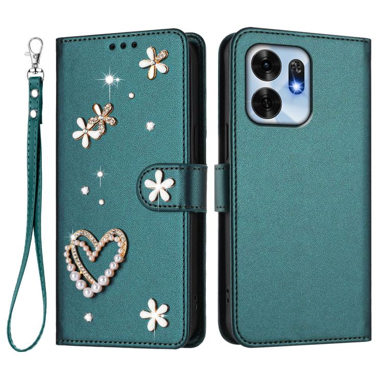 For Honor Play 60A ZS01 Double-Layer Heart Floral Vegan Leather Phone Case with Wrist Strap