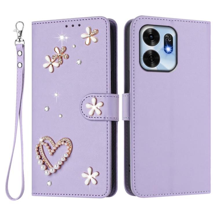 For Honor Play 60A ZS01 Double-Layer Heart Floral Vegan Leather Phone Case with Wrist Strap