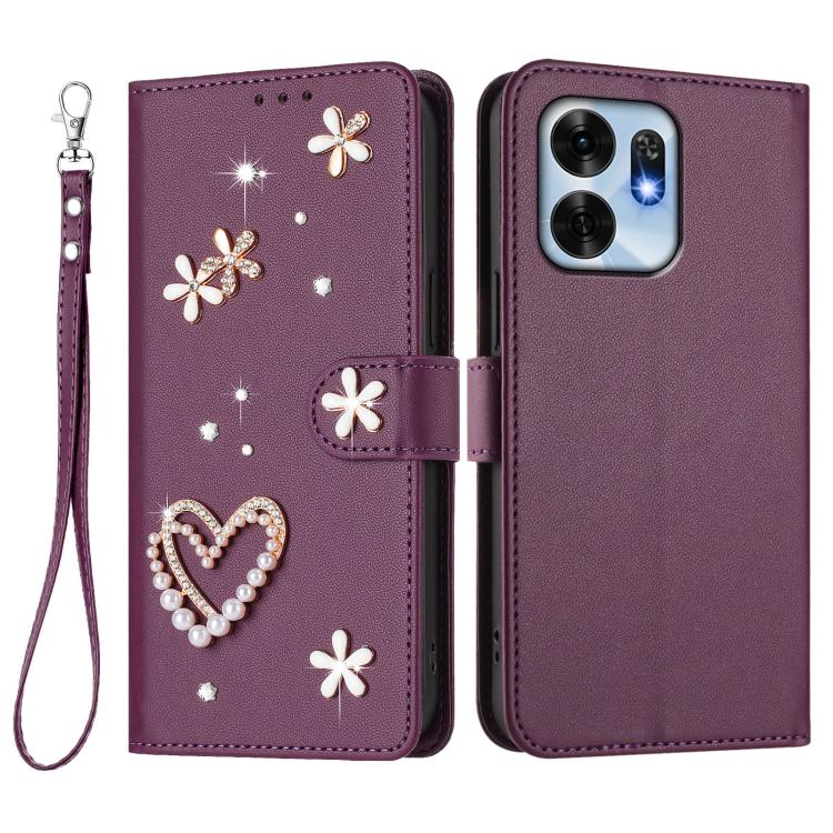 For Honor Play 60A ZS01 Double-Layer Heart Floral Vegan Leather Phone Case with Wrist Strap