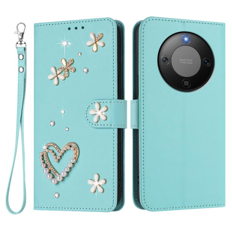 For Honor X9d 5G / Magic8 Lite 5G ZS01 Double-Layer Heart Floral Vegan Leather Phone Case with Wrist Strap