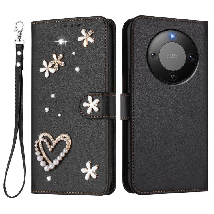 For Honor X9d 5G / Magic8 Lite 5G ZS01 Double-Layer Heart Floral Vegan Leather Phone Case with Wrist Strap