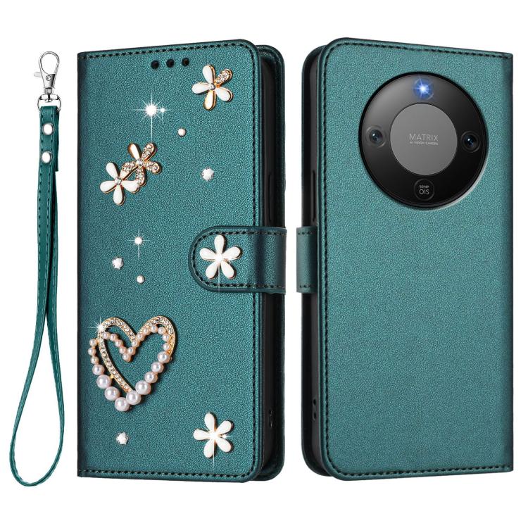 For Honor X9d 5G / Magic8 Lite 5G ZS01 Double-Layer Heart Floral Vegan Leather Phone Case with Wrist Strap