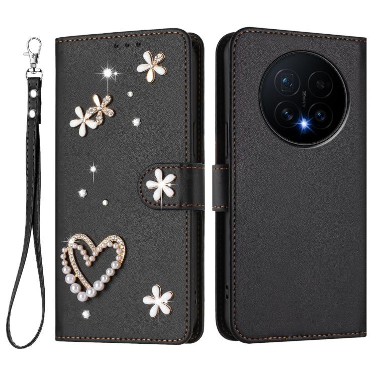 For Honor Magic8 5G ZS01 Double-Layer Heart Floral Vegan Leather Phone Case with Wrist Strap