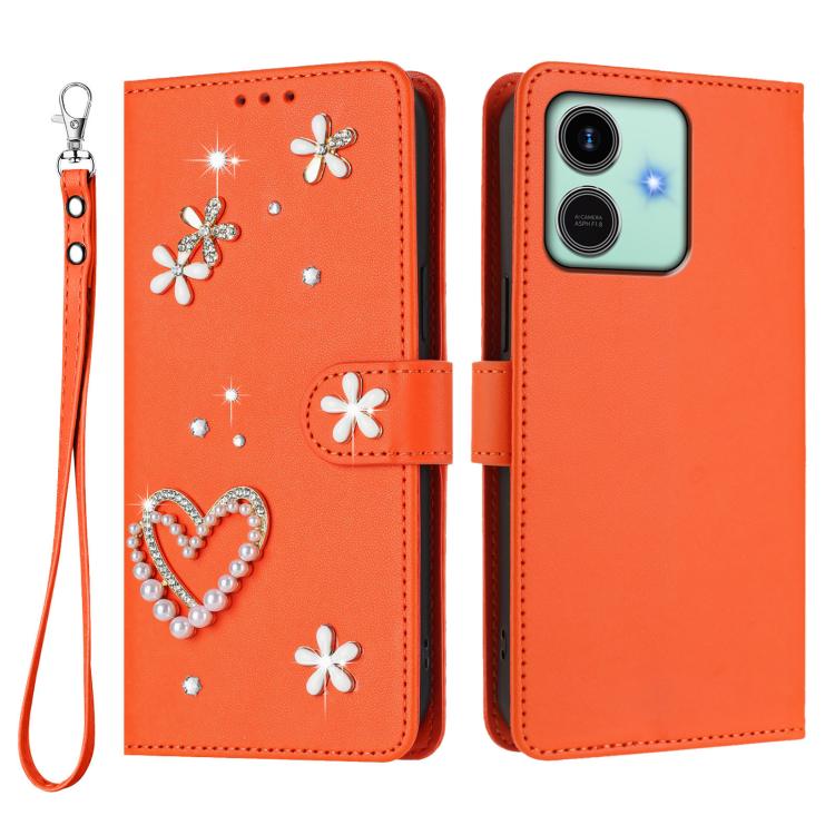 For Honor Play10 4G ZS01 Double-Layer Heart Floral Vegan Leather Phone Case with Wrist Strap