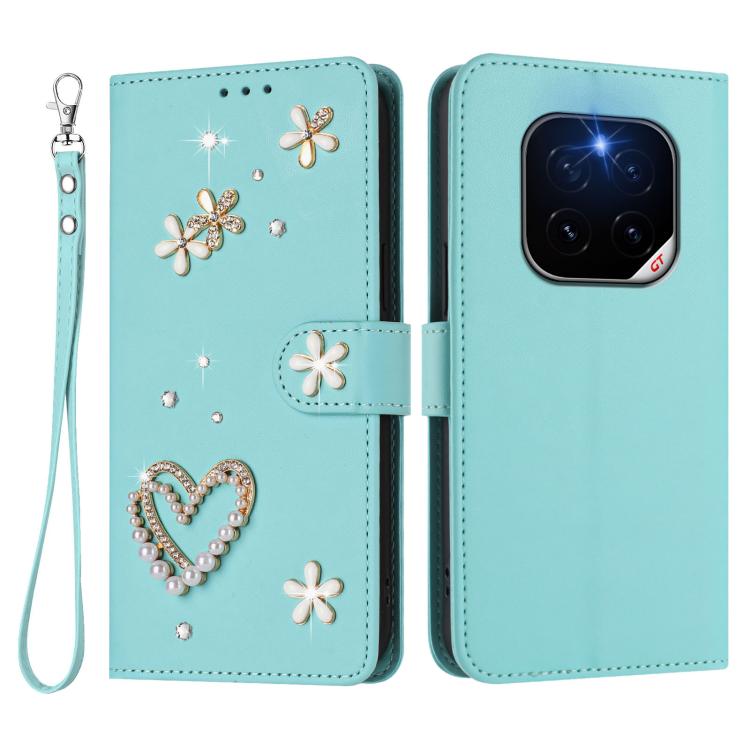 For Honor GT Pro 5G ZS01 Double-Layer Heart Floral Vegan Leather Phone Case with Wrist Strap