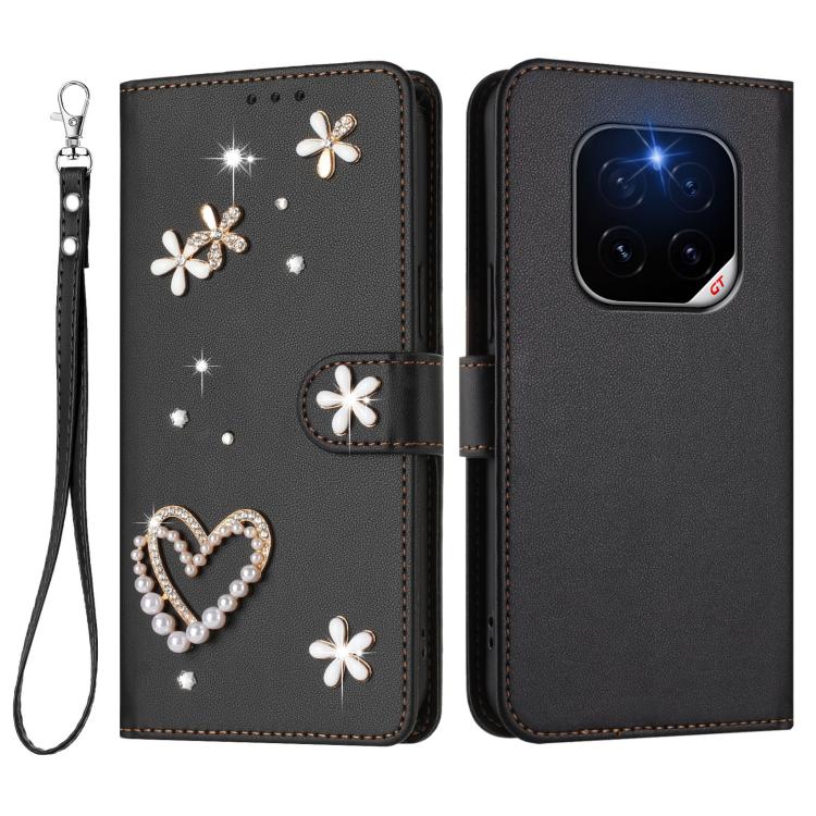 For Honor GT Pro 5G ZS01 Double-Layer Heart Floral Vegan Leather Phone Case with Wrist Strap