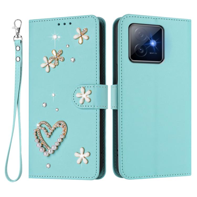 For Honor X60 GT 5G ZS01 Double-Layer Heart Floral Vegan Leather Phone Case with Wrist Strap