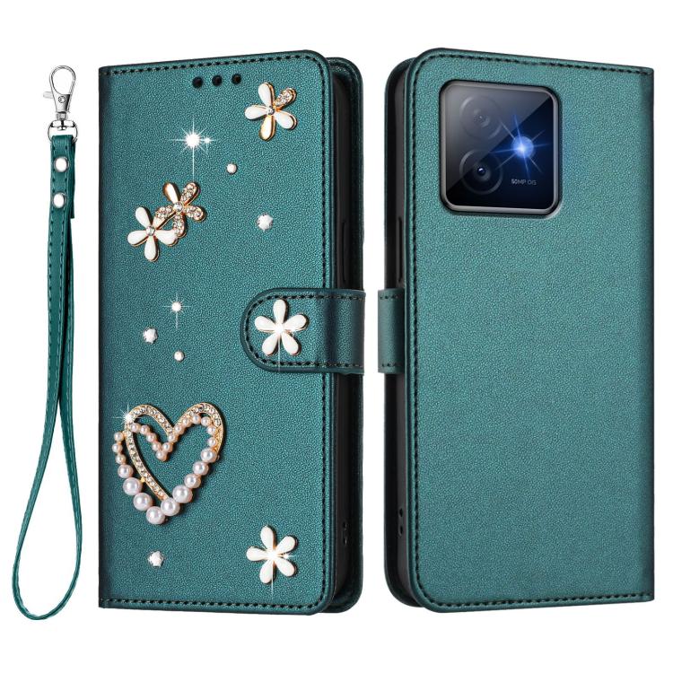 For Honor X60 GT 5G ZS01 Double-Layer Heart Floral Vegan Leather Phone Case with Wrist Strap