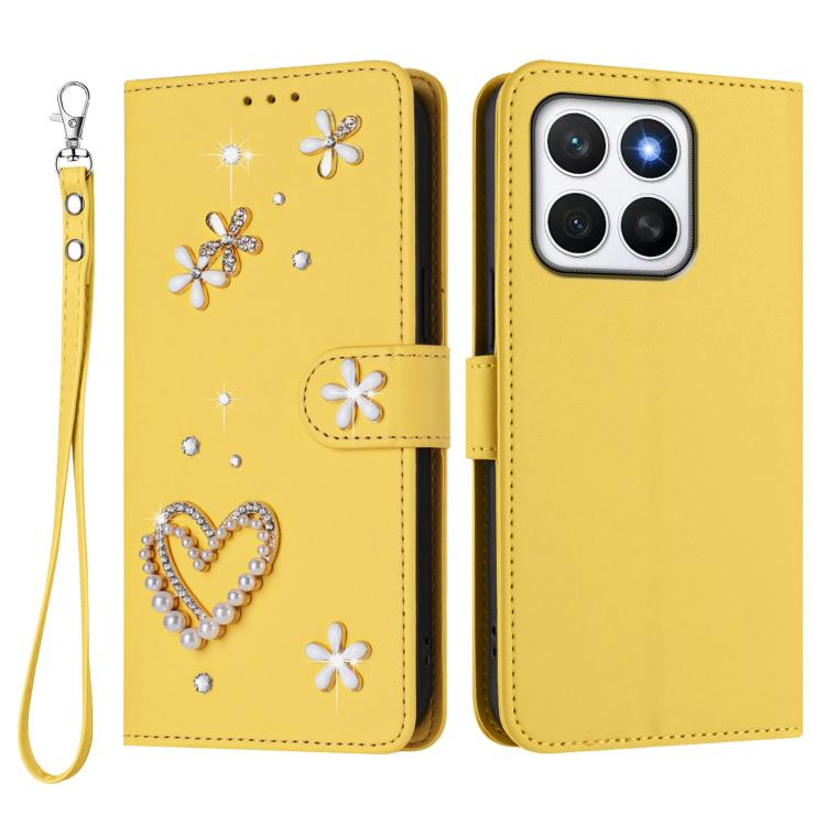 For Honor X8c 4G ZS01 Double-Layer Heart Floral Vegan Leather Phone Case with Wrist Strap