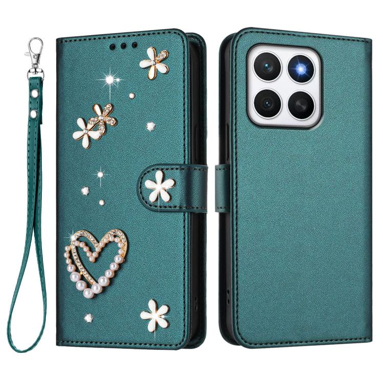 For Honor X8c 4G ZS01 Double-Layer Heart Floral Vegan Leather Phone Case with Wrist Strap