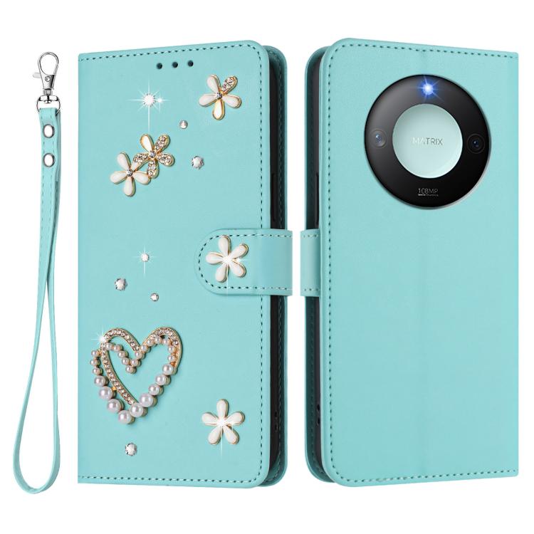 For Honor X9c Smart 5G Global ZS01 Double-Layer Heart Floral Vegan Leather Phone Case with Wrist Strap