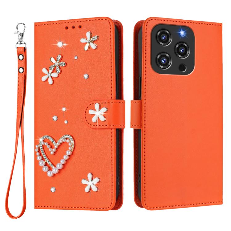 For Oukitel C3 4G 2025 ZS01 Double-Layer Heart Floral Vegan Leather Phone Case with Wrist Strap