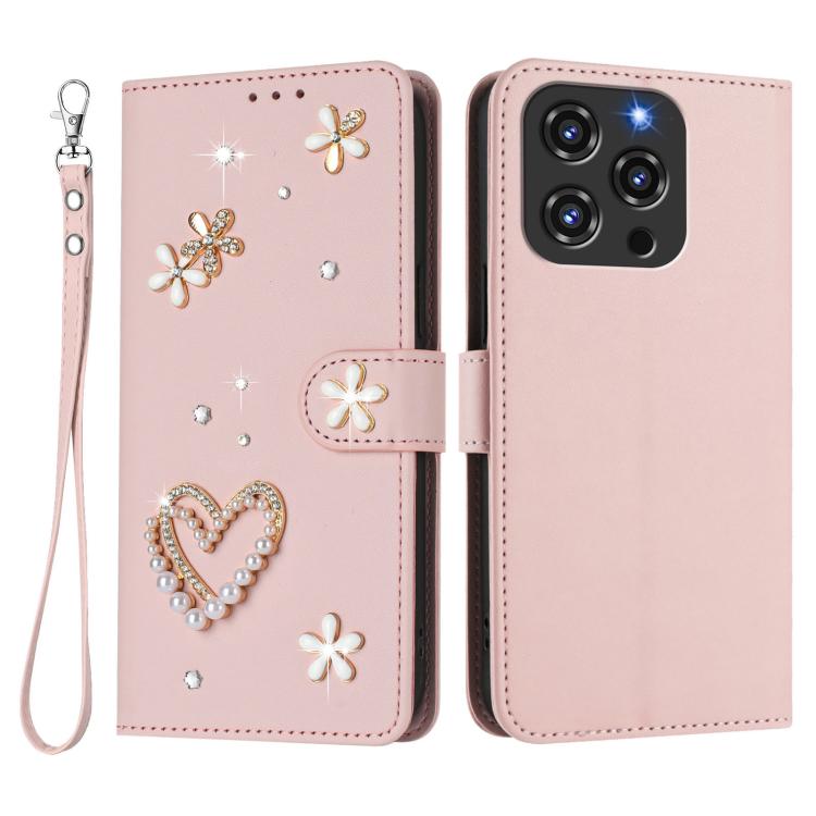 For Oukitel C3 4G 2025 ZS01 Double-Layer Heart Floral Vegan Leather Phone Case with Wrist Strap