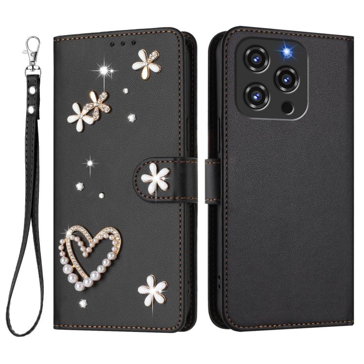 For Oukitel C3 4G 2025 ZS01 Double-Layer Heart Floral Vegan Leather Phone Case with Wrist Strap