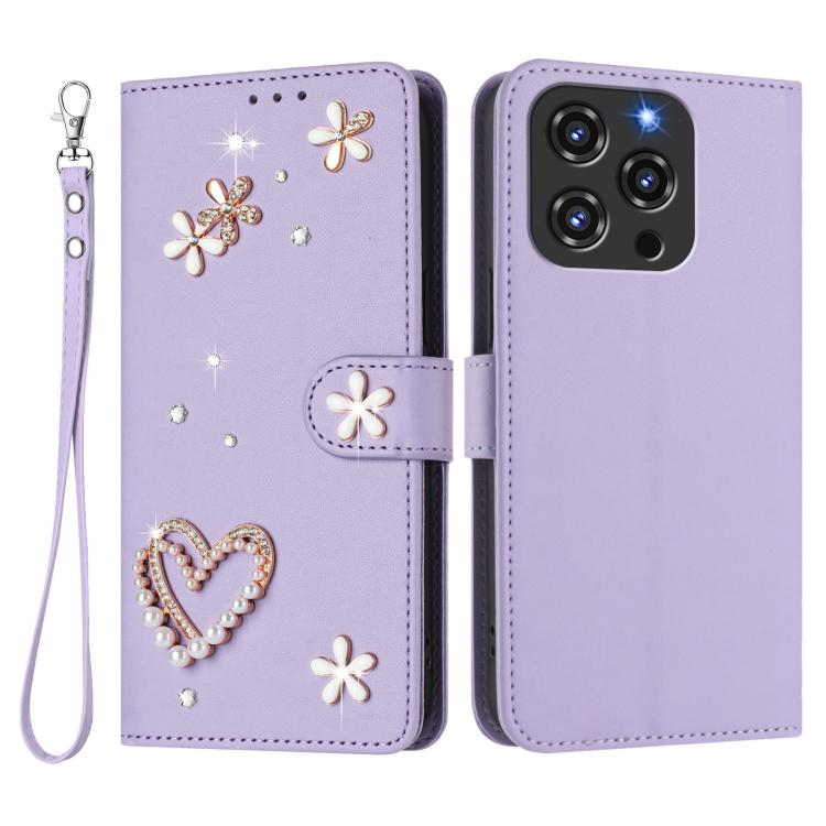 For Oukitel C3 4G 2025 ZS01 Double-Layer Heart Floral Vegan Leather Phone Case with Wrist Strap