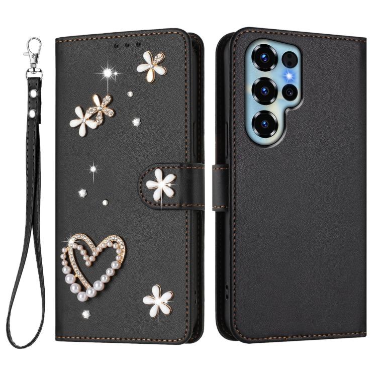 For Oukitel C68 ZS01 Double-Layer Heart Floral Vegan Leather Phone Case with Wrist Strap
