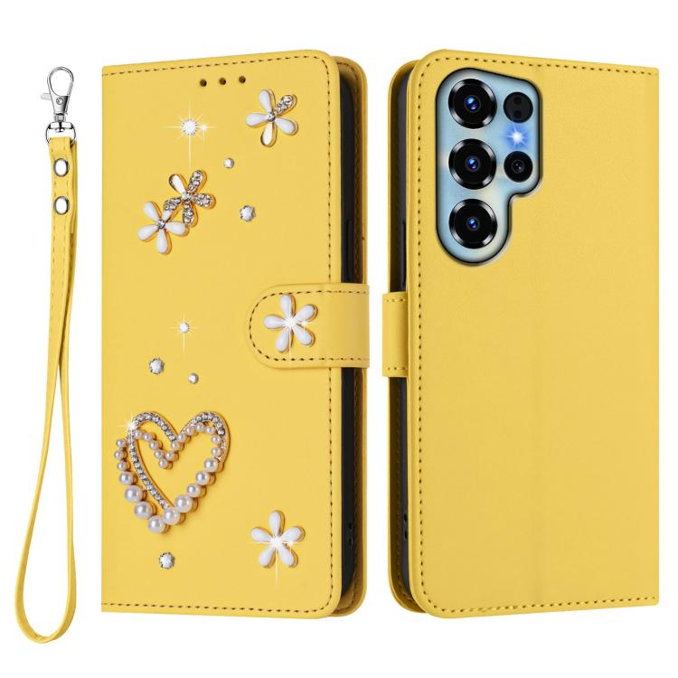 For Oukitel C68 ZS01 Double-Layer Heart Floral Vegan Leather Phone Case with Wrist Strap