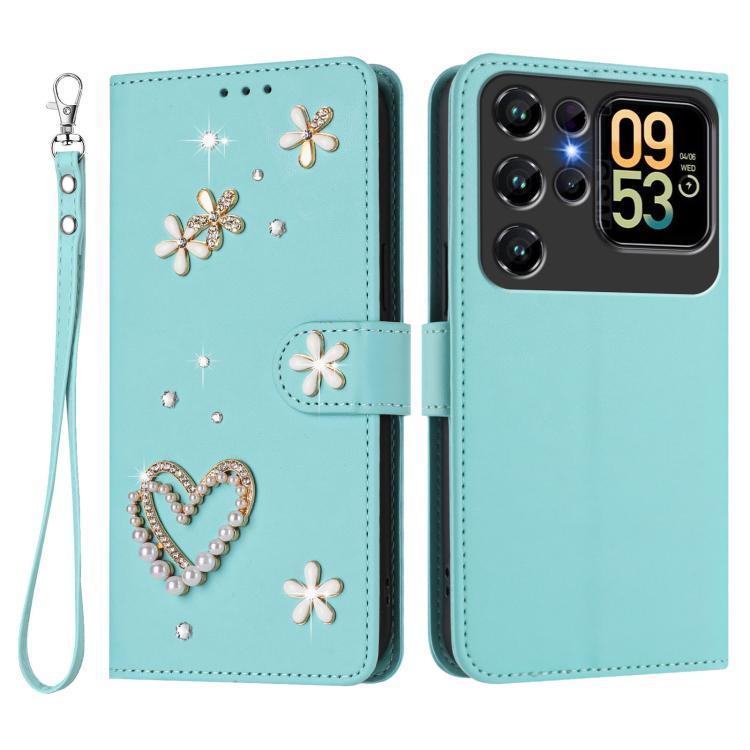 For Oukitel C62 / C62 Pro ZS01 Double-Layer Heart Floral Vegan Leather Phone Case with Wrist Strap