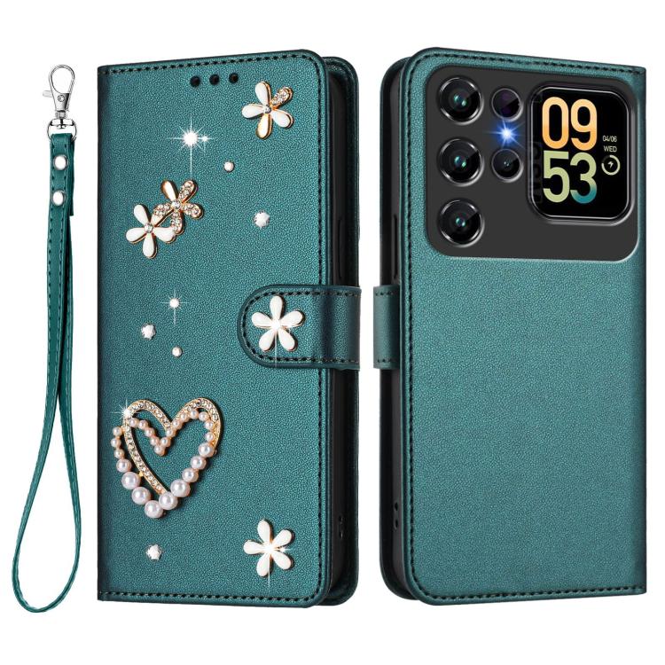For Oukitel C62 / C62 Pro ZS01 Double-Layer Heart Floral Vegan Leather Phone Case with Wrist Strap