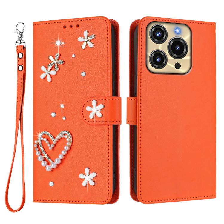 For Oukitel C69 ZS01 Double-Layer Heart Floral Vegan Leather Phone Case with Wrist Strap