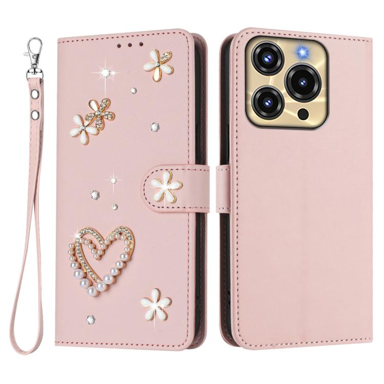 For Oukitel C69 ZS01 Double-Layer Heart Floral Vegan Leather Phone Case with Wrist Strap