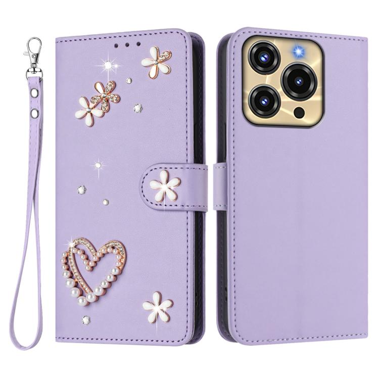 For Oukitel C69 ZS01 Double-Layer Heart Floral Vegan Leather Phone Case with Wrist Strap