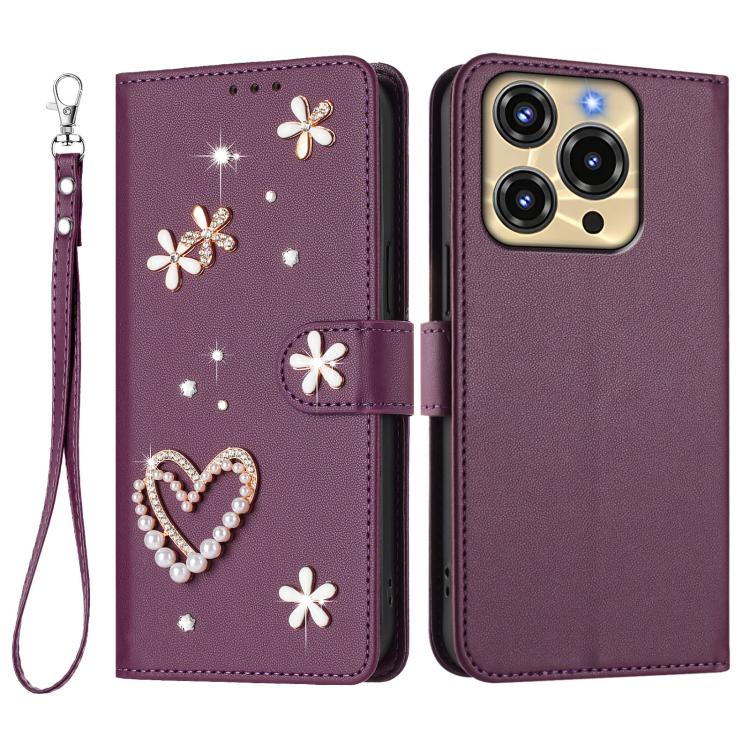 For Oukitel C69 ZS01 Double-Layer Heart Floral Vegan Leather Phone Case with Wrist Strap