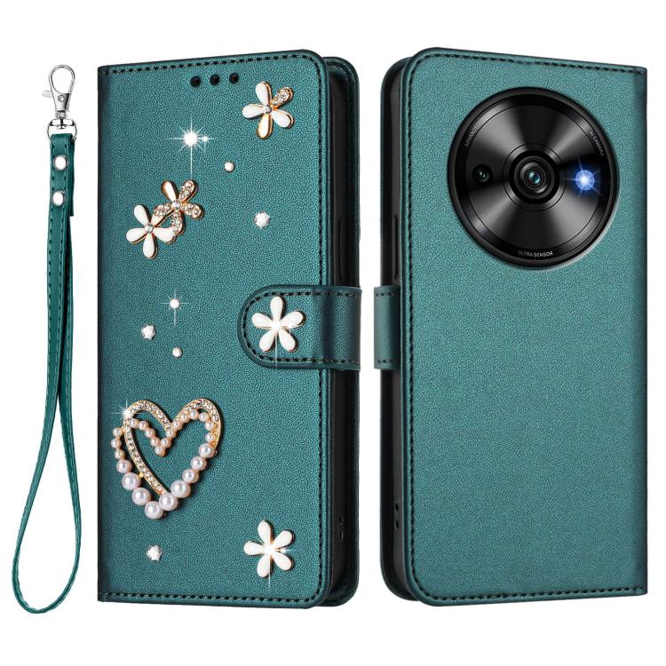 For Oukitel C59 / C59 Pro ZS01 Double-Layer Heart Floral Vegan Leather Phone Case with Wrist Strap