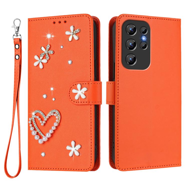 For Oukitel C1 / C1 Pro ZS01 Double-Layer Heart Floral Vegan Leather Phone Case with Wrist Strap