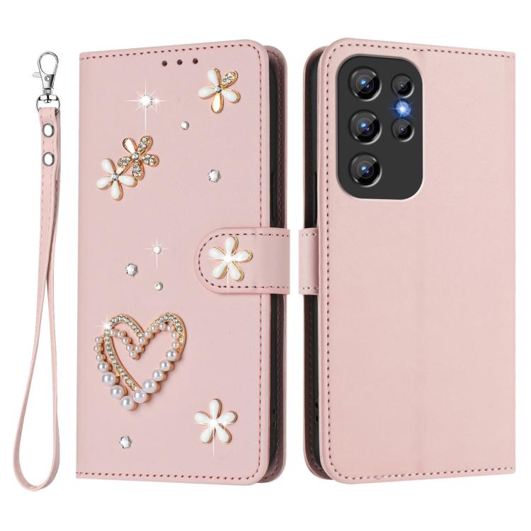For Oukitel C1 / C1 Pro ZS01 Double-Layer Heart Floral Vegan Leather Phone Case with Wrist Strap