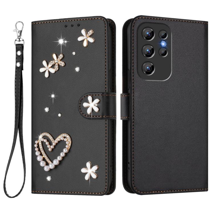 For Oukitel C1 / C1 Pro ZS01 Double-Layer Heart Floral Vegan Leather Phone Case with Wrist Strap